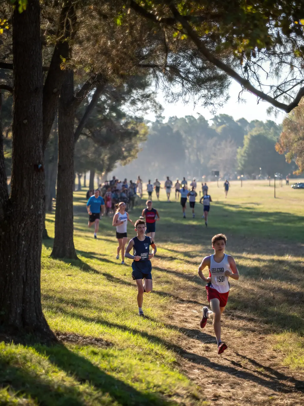 Students running track and field, showcasing speed and endurance.